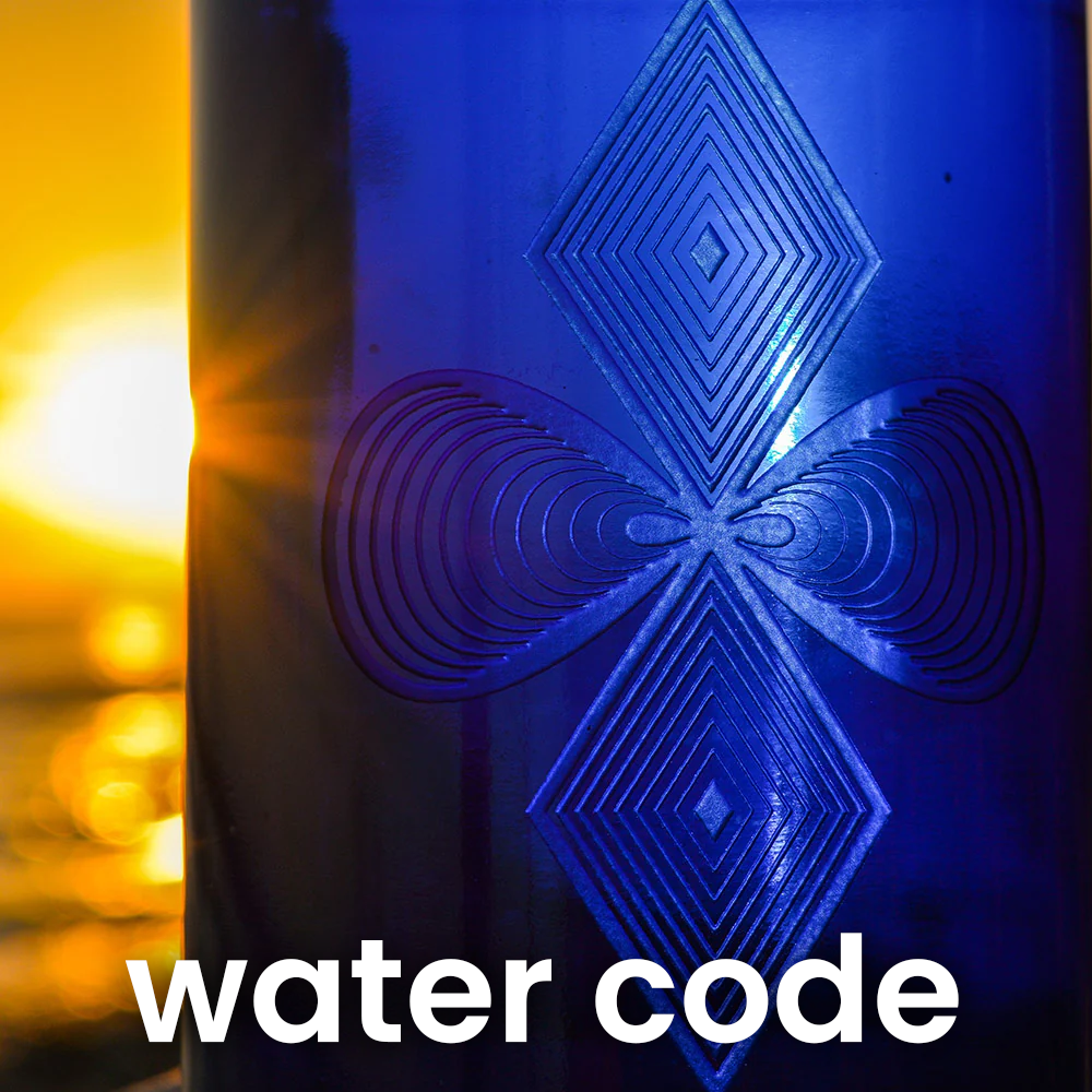 Blue Bottle Love Water Code Close Up