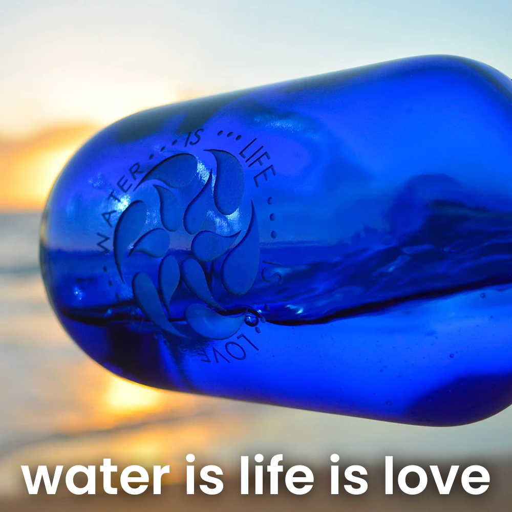 Blue Bottle Love Water is Life is Love Close Up